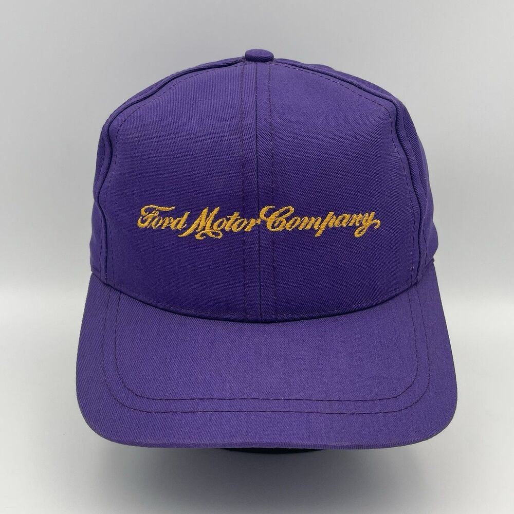 Vintage Ford Motor Company Hat USA Made Purple Script Spellout Snapback Cap